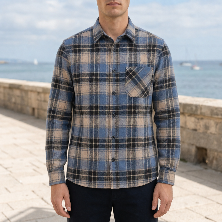 Men's Plaid Flannel Shirt Blue & Beige