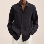 Breathable Linen Shirt For Men Lightweight Casual Style Black
