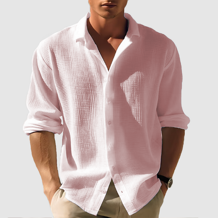 Camisa casual de manga larga para hombre con tejido de gofre