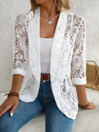 Elegant Floral Lace Jacket for Women White