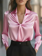 Women's Elegant Front Twist Blouse Light Pink