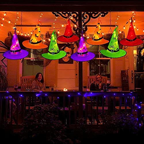 Halloweenowe lampki girlandowe z kapeluszami czarownic, 44 ft, ze 104 ciepłobiałymi diodami LED