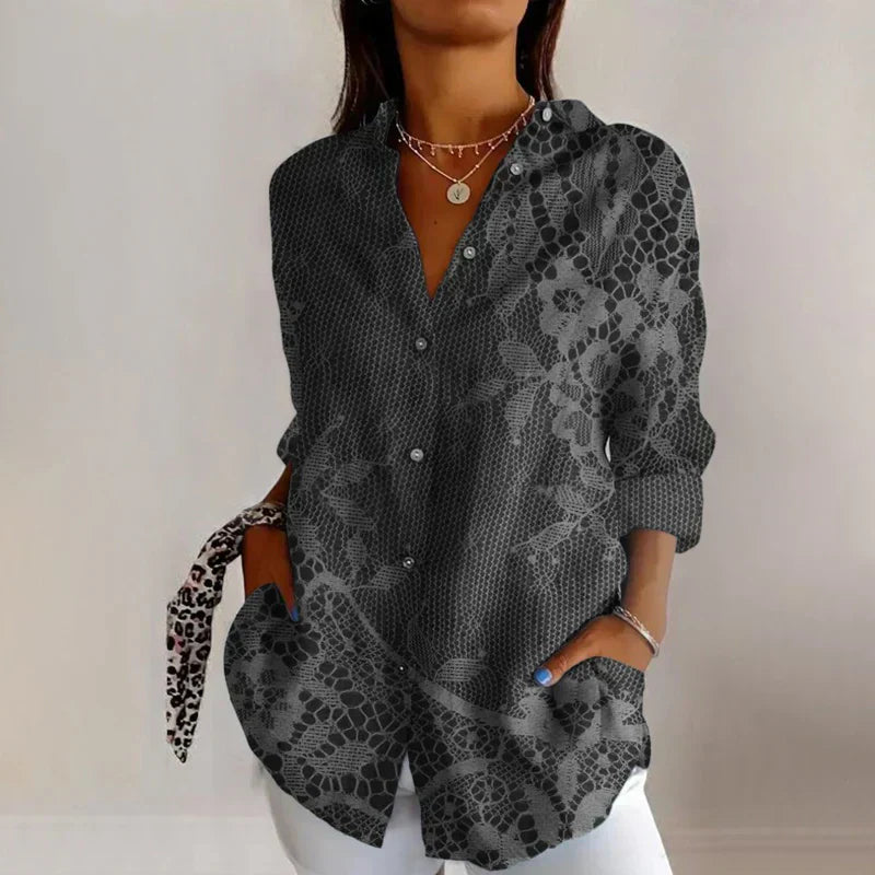 Women's Classic Vintage Blouse Vintage Blouse with Floral Pattern