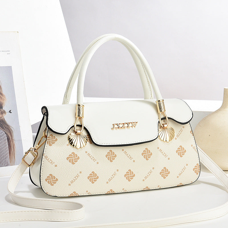 Vintage-Inspired Letter Print Women's Crossbody Handbag Beige Length 28 Width 9 Height 15cm