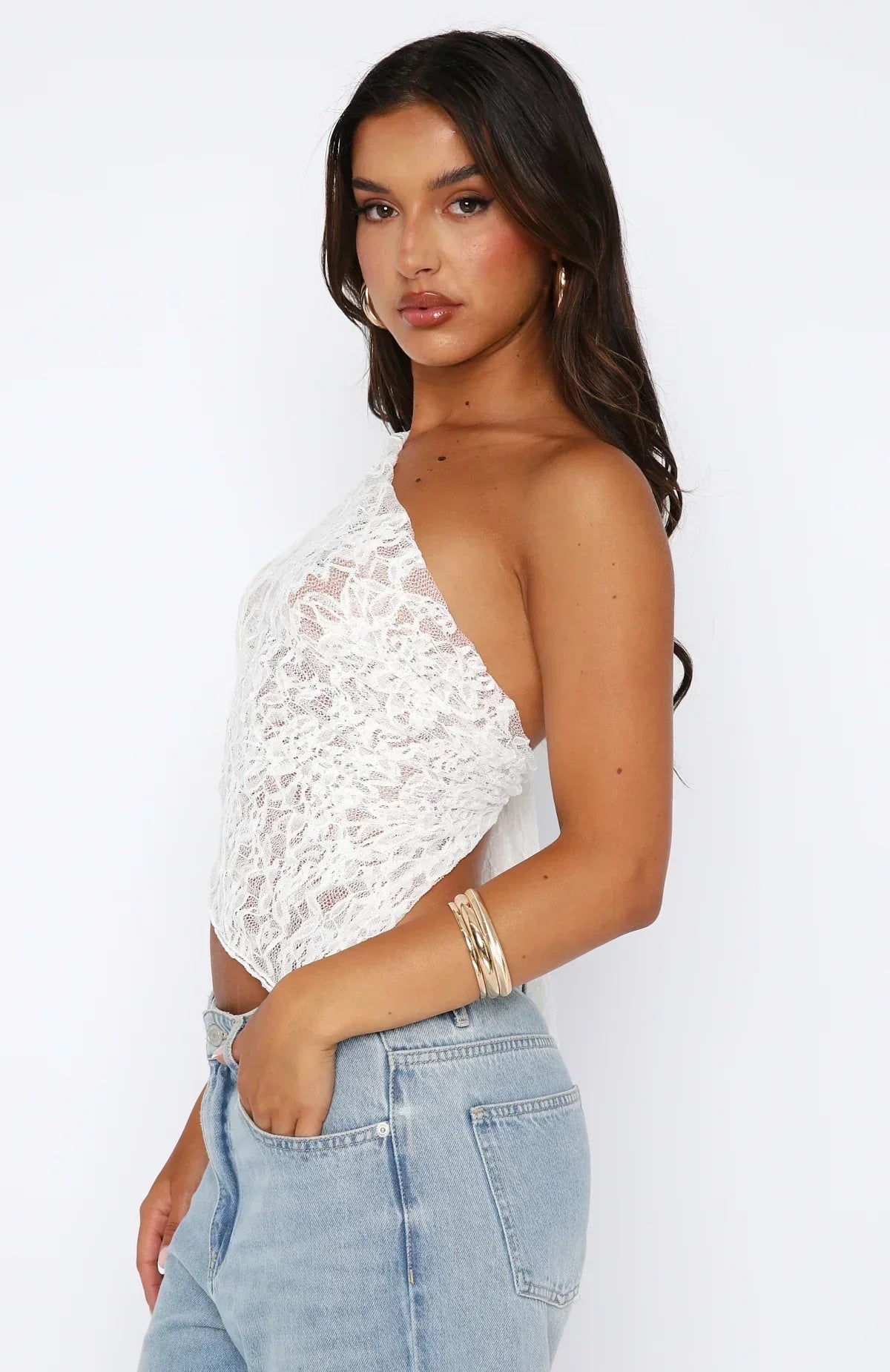 Women's One-Shoulder Lace Top