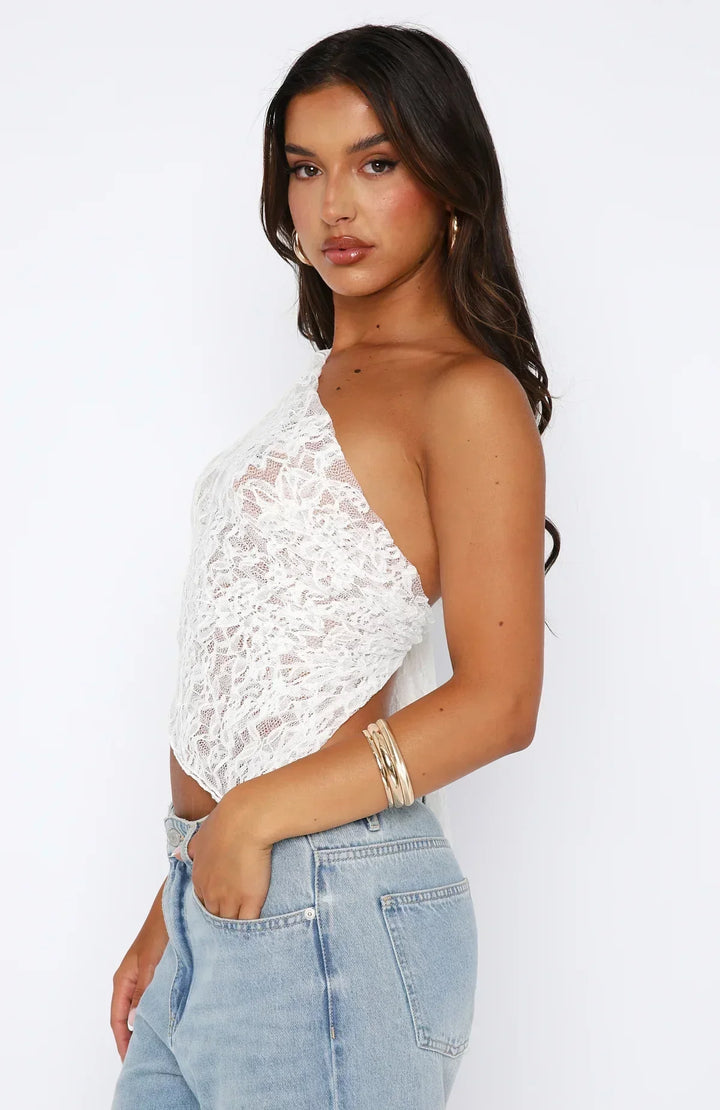Women's One-Shoulder Lace Top-MODAUTLET