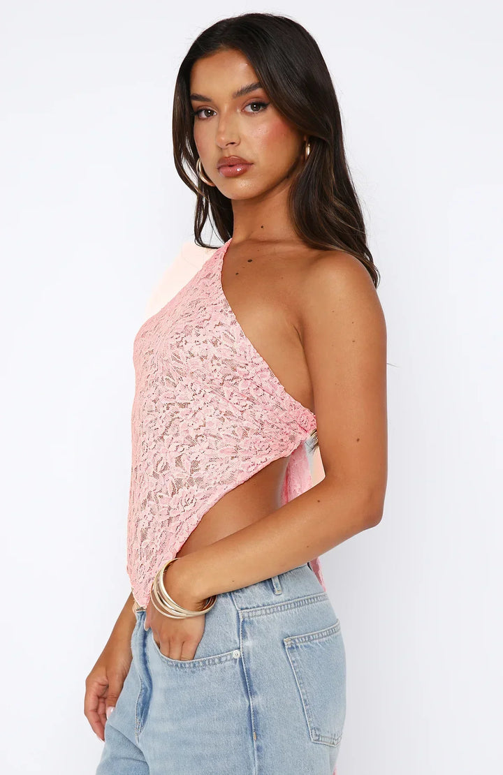 Women's One-Shoulder Lace Top-MODAUTLET