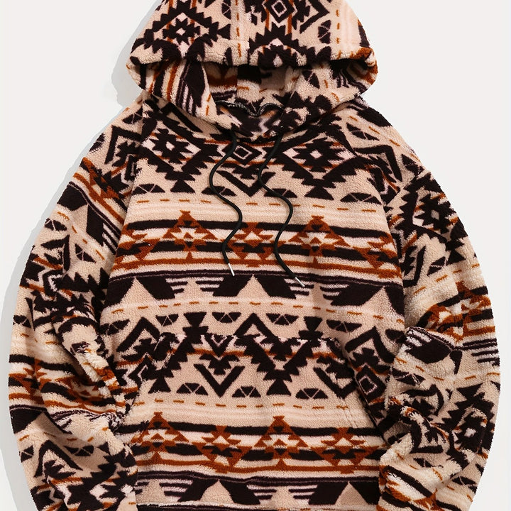 Men's Patterned Hooded Pullover Sweatshirt