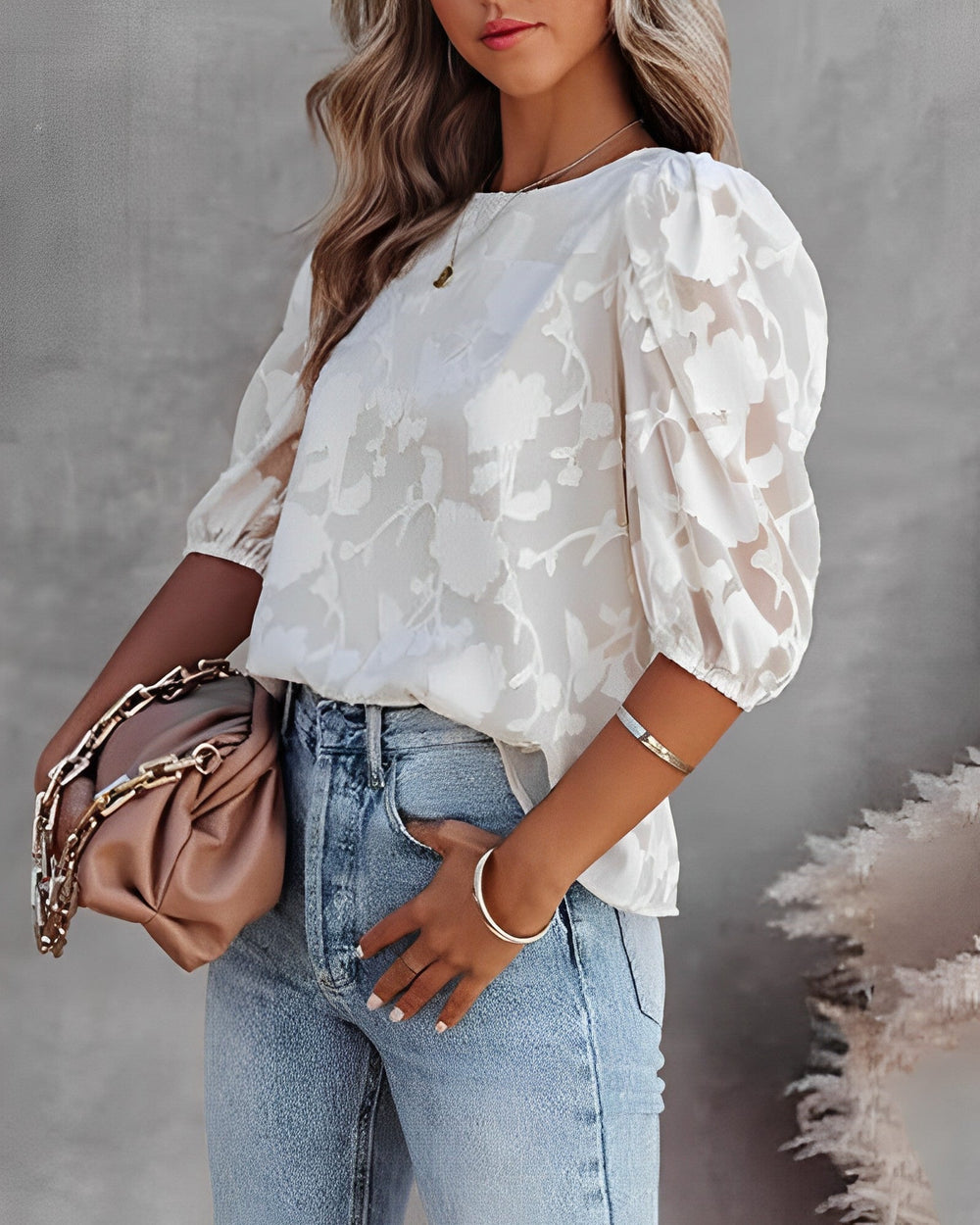 Women's Puff Sleeve Chiffon Top-MODAUTLET