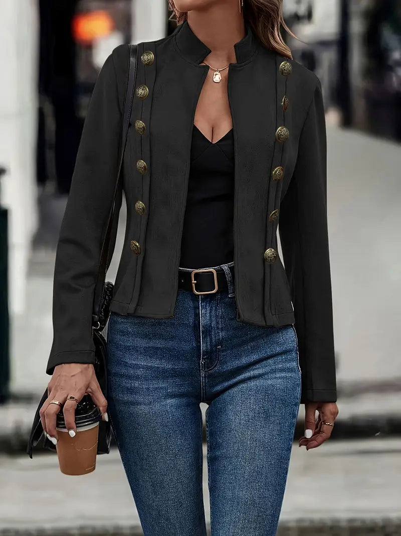 Timeless Buttoned Jacket For Women Elegant Classic Style Black