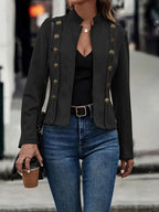 Timeless Buttoned Jacket For Women Elegant Classic Style Black