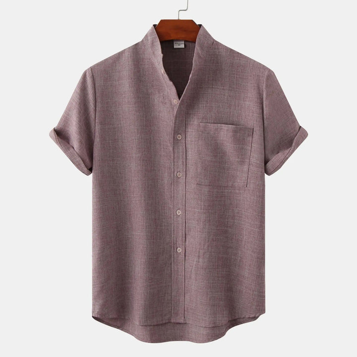 Lightweight Cotton Linen Short Sleeve Shirt Mandarin Collar-MODAUTLET