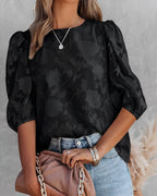 Women's Puff Sleeve Chiffon Top Black