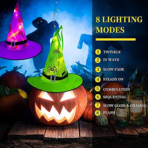 Halloweenowe lampki girlandowe z kapeluszami czarownic, 44 ft, ze 104 ciepłobiałymi diodami LED