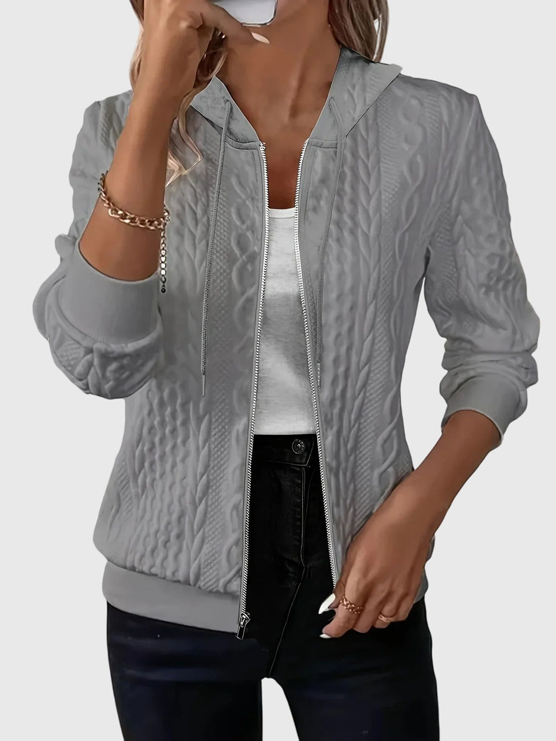 Women's Textured Zip-Up Hoodie