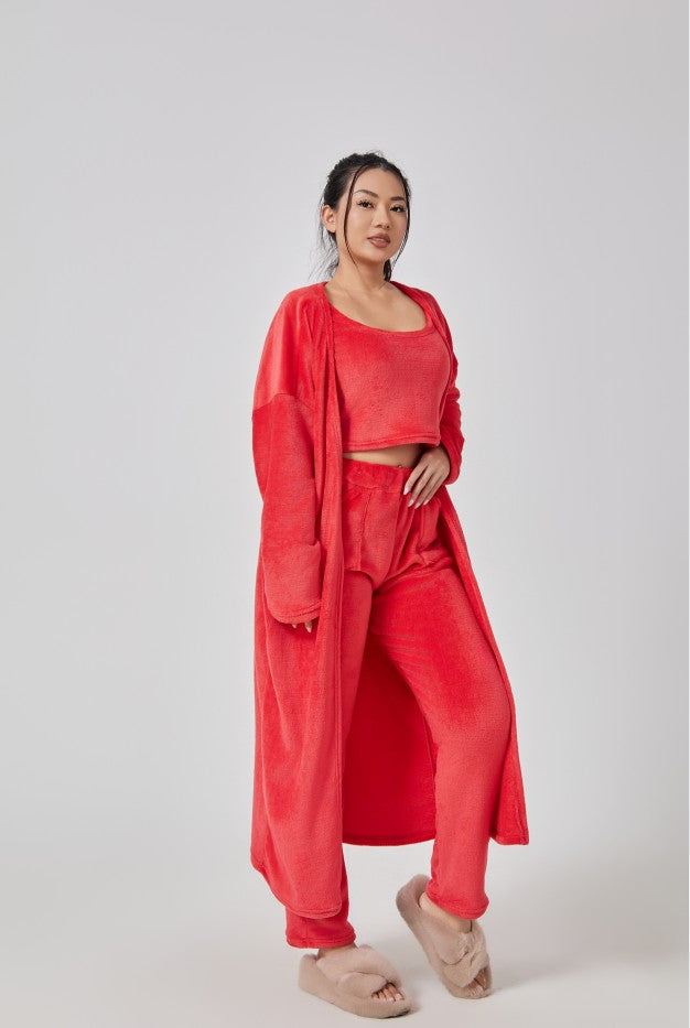 Cozy 3‑Piece Women's Lounge & Pajama Set Red