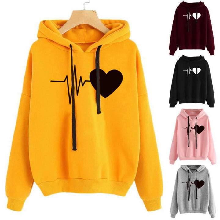 Heart Print Streetwear Hoodie Oversized Fleece Warmth-MODAUTLET
