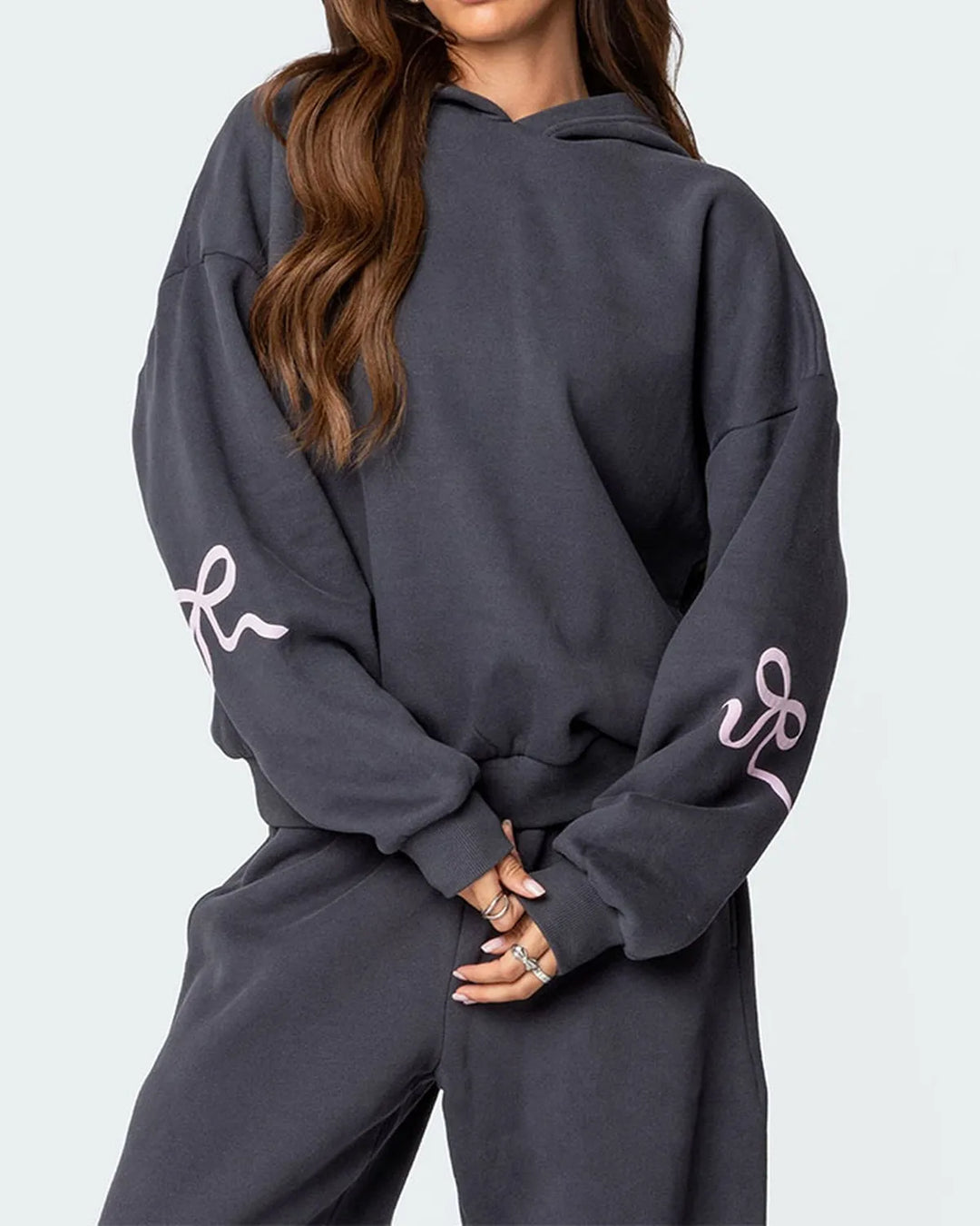 Women’s 2-Piece Bow Print Hoodie & Wide Leg Pants Set-MODAUTLET
