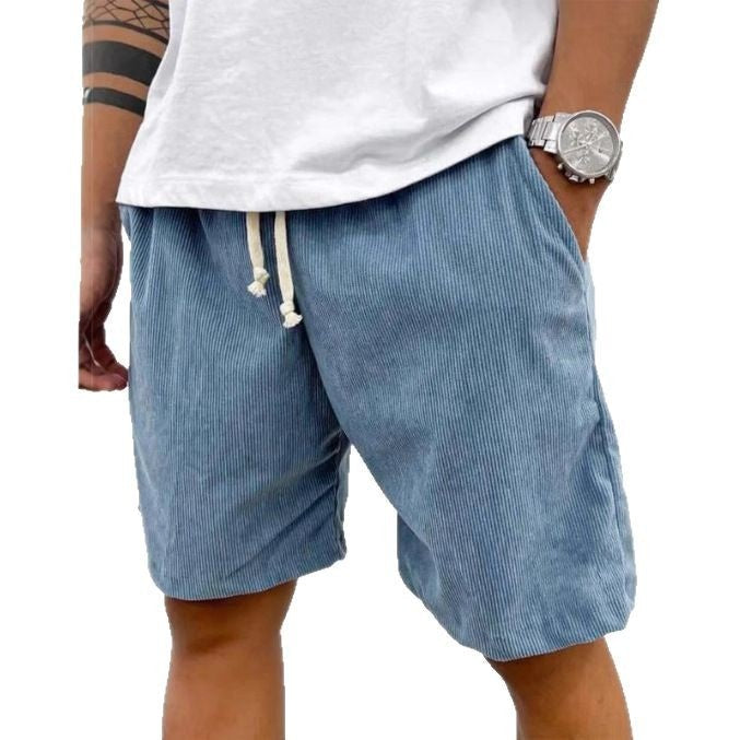Men's Corduroy Drawstring Shorts Relaxed Fit Casual Blue