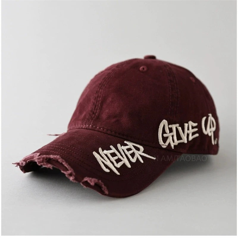 Casquette de baseball usée Never Give Up – Chapeau vintage unisexe