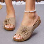 Women's Retro Floral Wedge Sandals for All-Day Comfort Beige