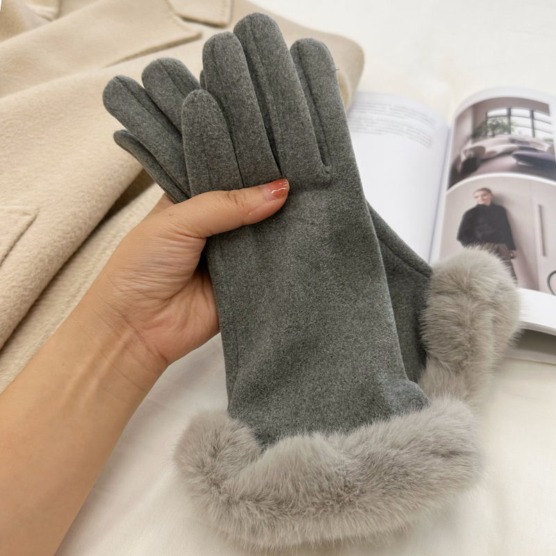 Lengthened Dralon Warm Gloves for Women - Perfect for Cycling and Driving in Autumn and Winter Gray Free Size