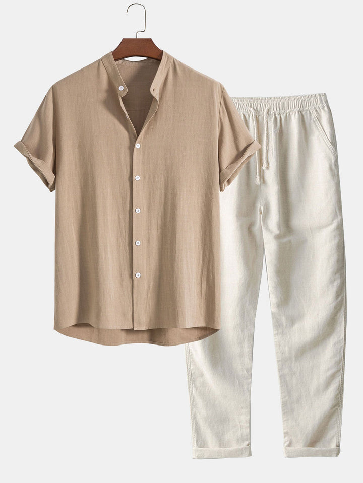 Conjunto de camisa de manga corta y pantalones para hombre para uso de verano