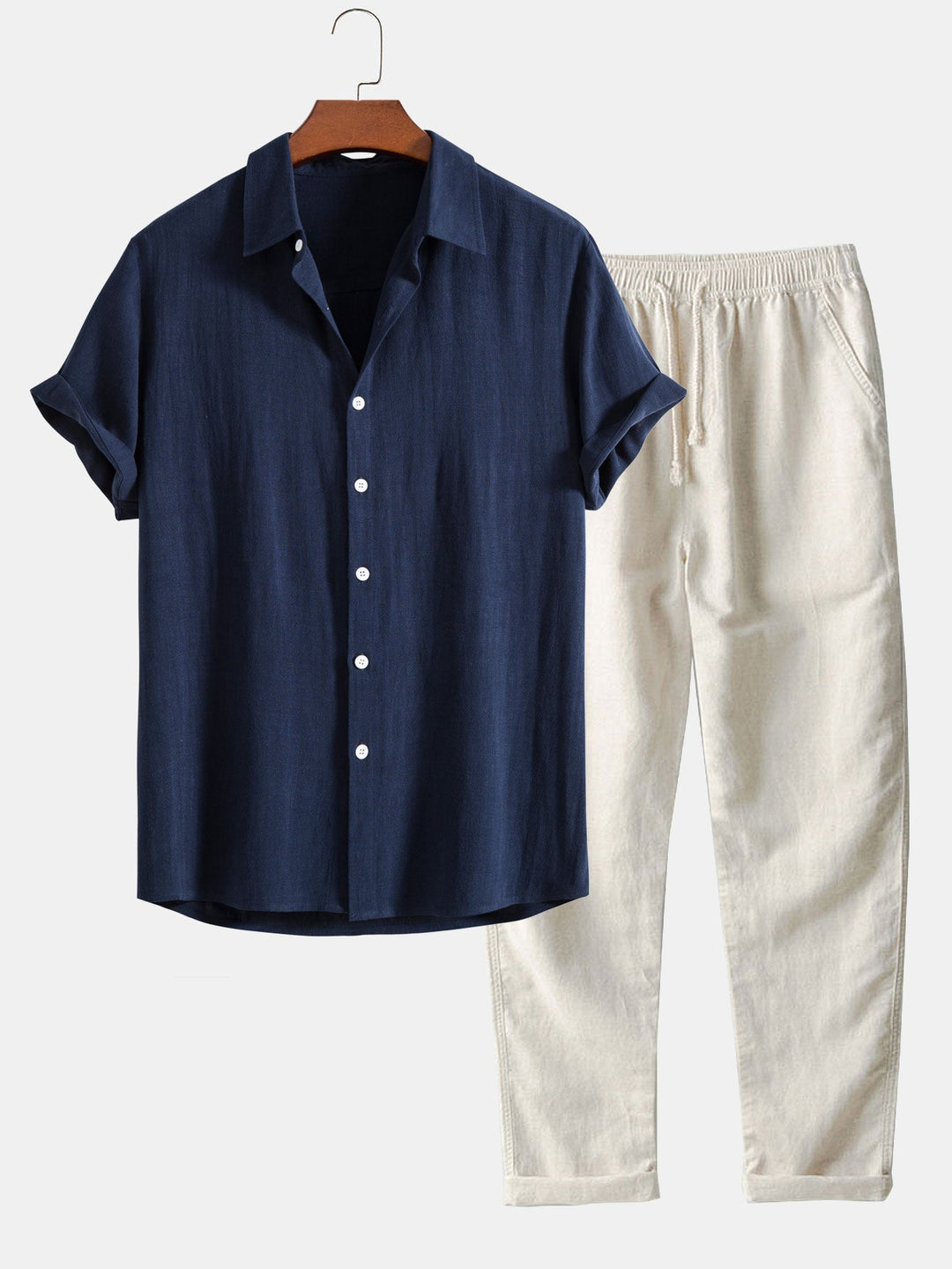 Conjunto de camisa de manga corta y pantalones para hombre para uso de verano