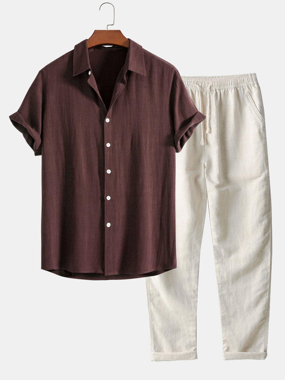 Conjunto de camisa de manga corta y pantalones para hombre para uso de verano