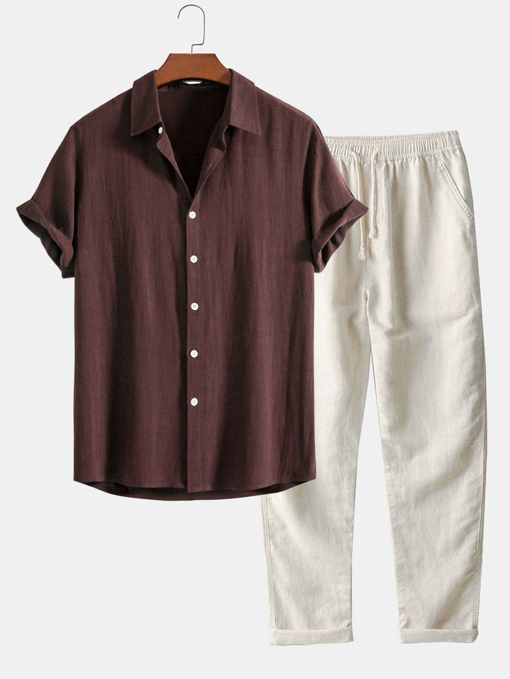 Conjunto de camisa de manga corta y pantalones para hombre para uso de verano