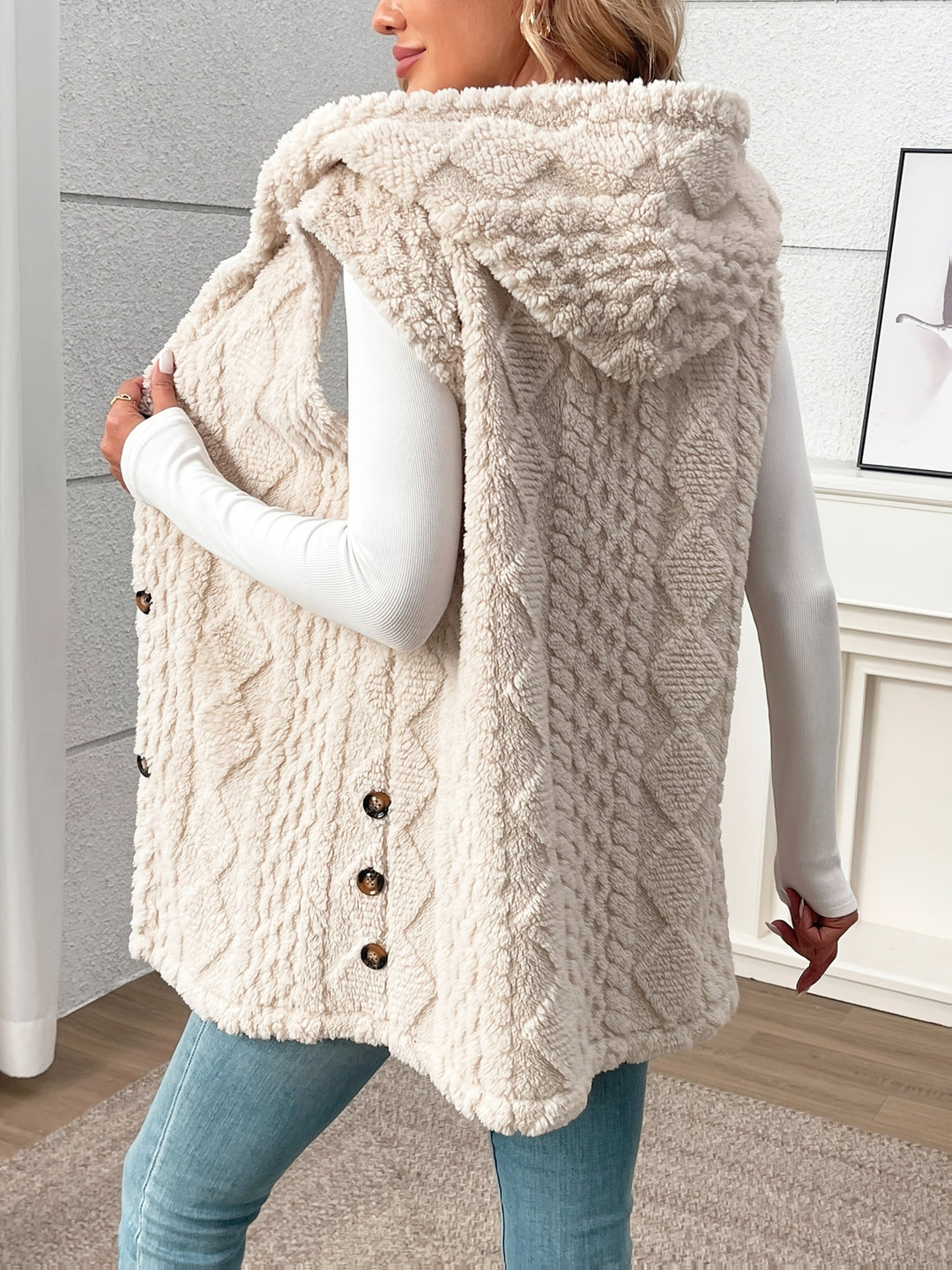 Gilet douillet sans manches à capuche pour femme