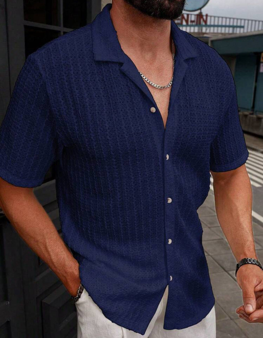 Men's Slim Fit Short Sleeve Casual Shirt For Everyday Wear Blue