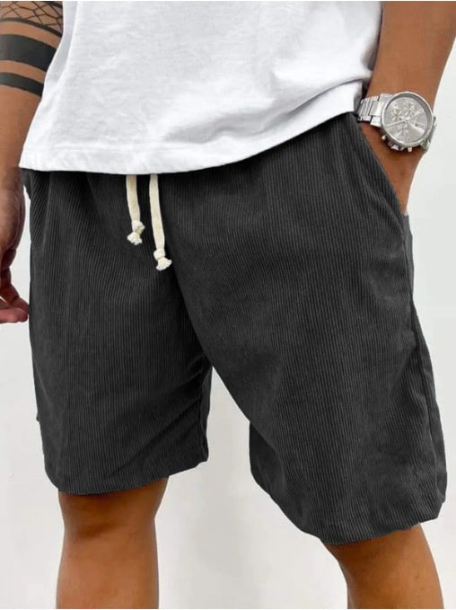 Men's Corduroy Drawstring Shorts Relaxed Fit Casual Black