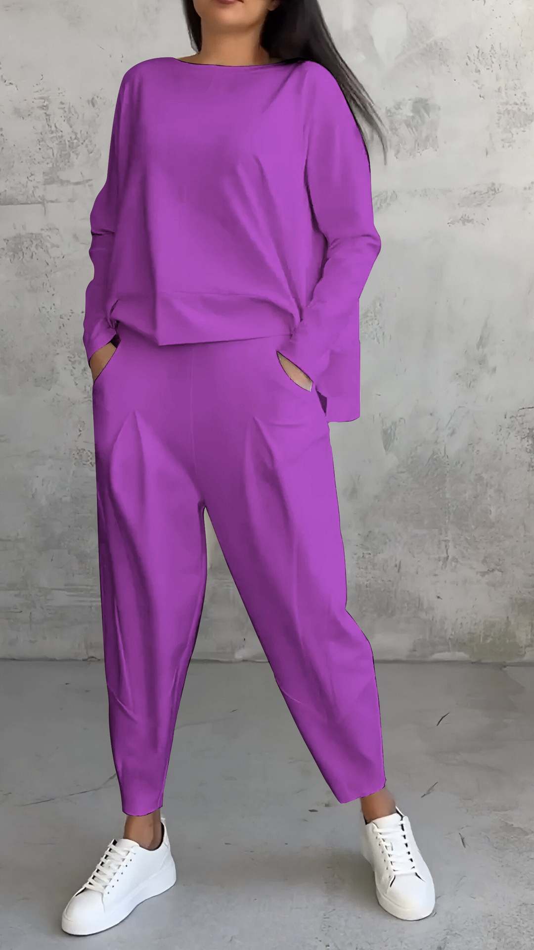 Women's Irregular Long-Sleeve Top & Harem Pants Set Purple