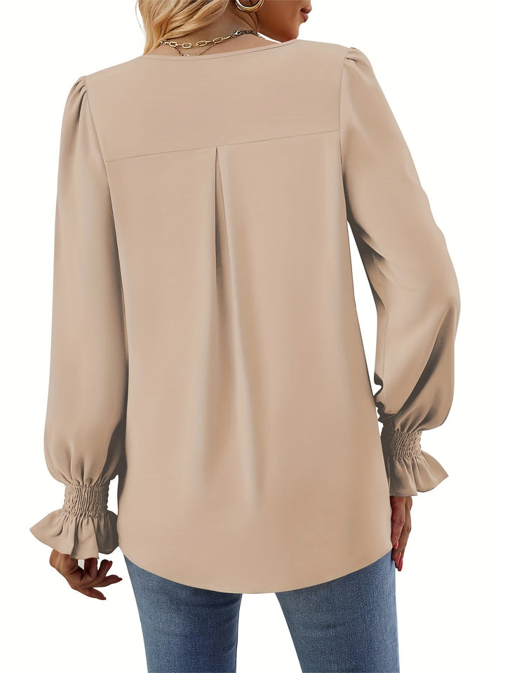 Women's Versatile V-Neck Pleated Top-MODAUTLET