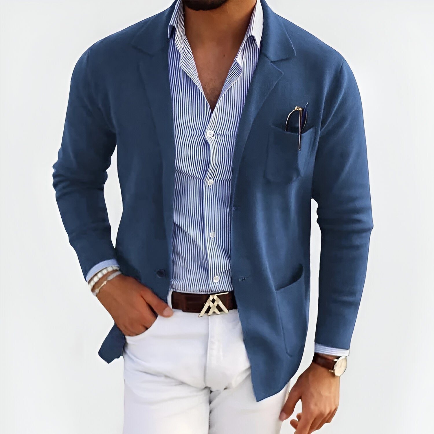 Lightweight Breathable Summer Knit Blazer for Warm Weather Blue