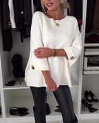 Women's Elegant Metal-Button Cuff Sweater White