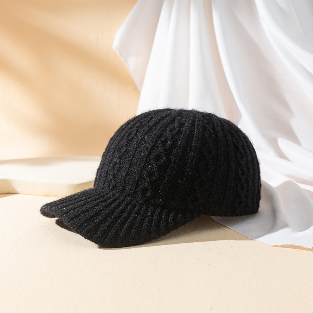 Gorro Feminino de Lã Tricotada Quente Cor Sólida Placa Leve