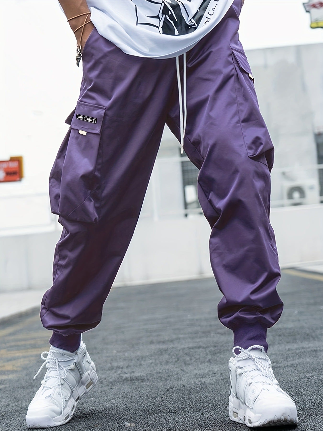 Men's Cargo Joggers with Multi-Pockets Purple