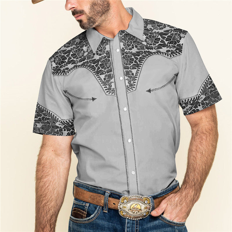 Men's 3D Printed Short Sleeve Lapel Shirt S9534255