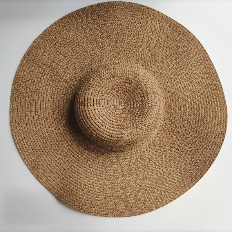 Damen Sonnenfester Strand-Dom Strohhut mit 14CM großem Rand