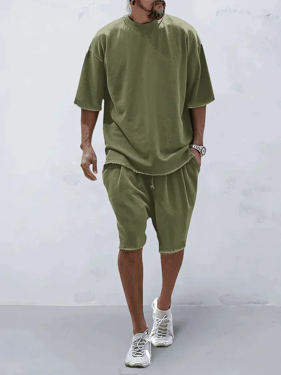 Casual Mens Set Sleek Comfort For Everyday Wear Essentials Army green