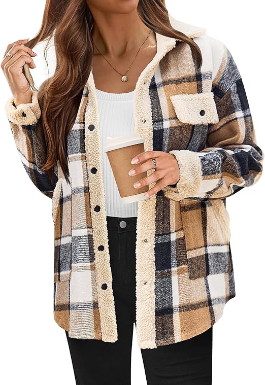 Women's Cozy Plaid Fleece Jacket Brown