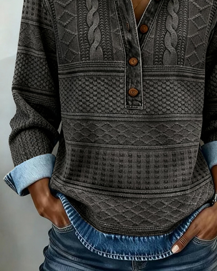 Dolores | Trendy sweatshirt med halv knaplukning og krave til kvinder