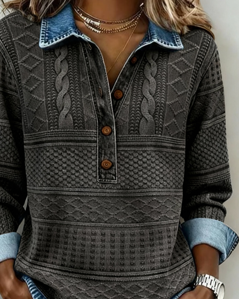 Dolores | Trendy sweatshirt med halv knaplukning og krave til kvinder