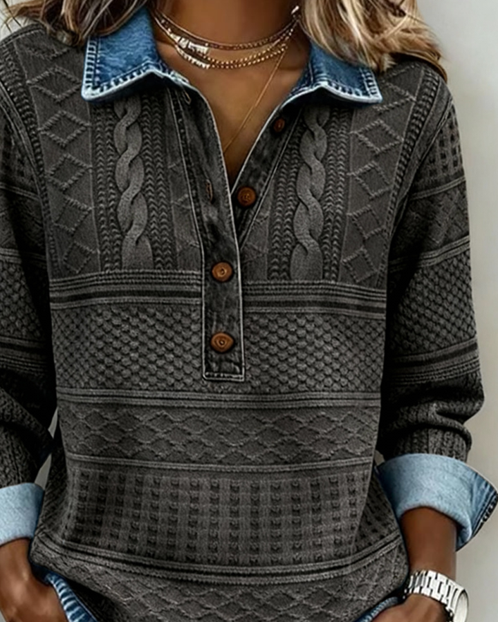 Dolores | Trendy sweatshirt med halv knaplukning og krave til kvinder