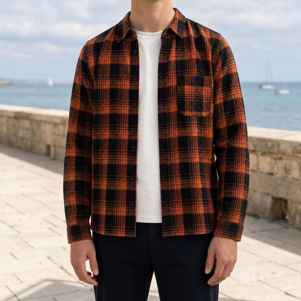 Men's Plaid Flannel Shirt Orange
