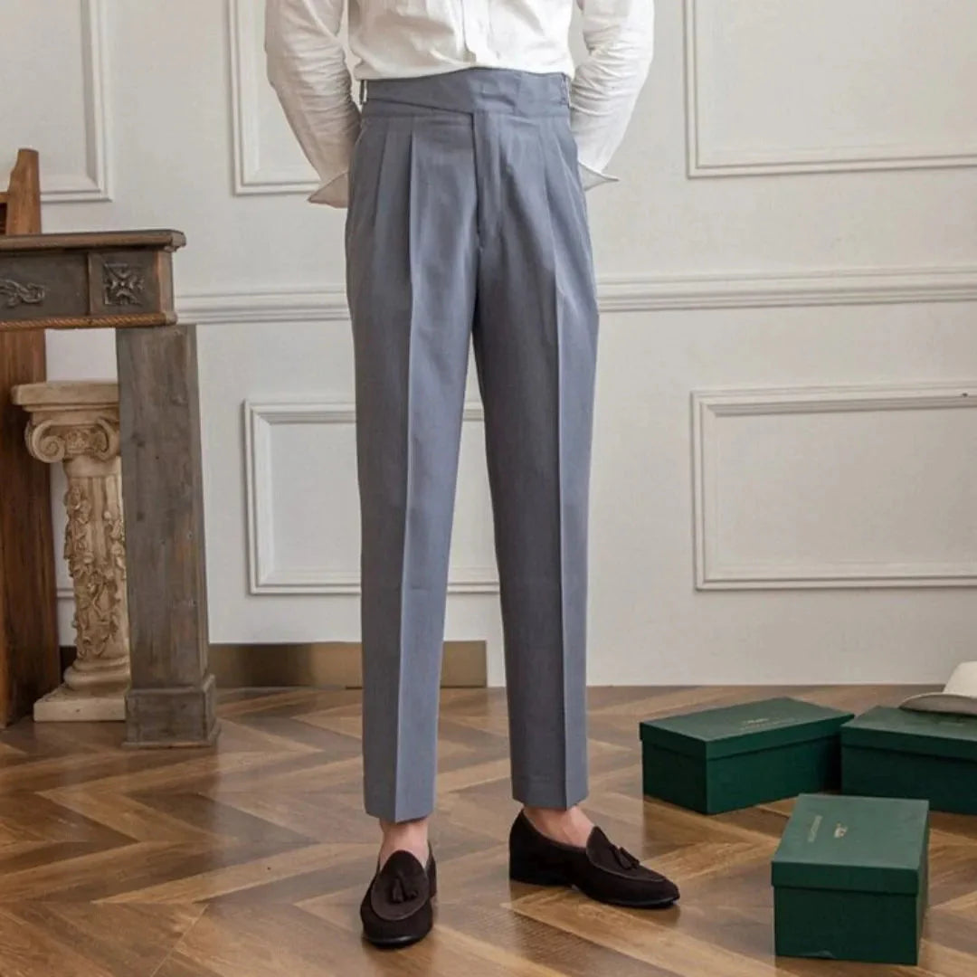 High Waist Buckle Pleated Trousers for Women-MODAUTLET