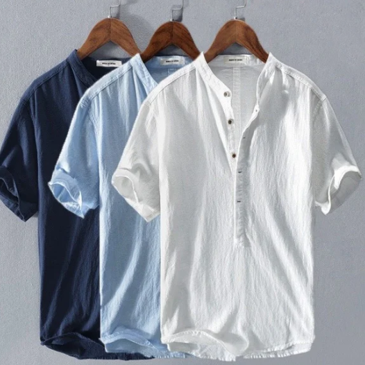 Mens Casual Short Sleeve Henley Shirt For Everyday Wear-MODAUTLET