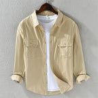 Classic Cotton Shirt For Men Long Sleeve Button Up Beige